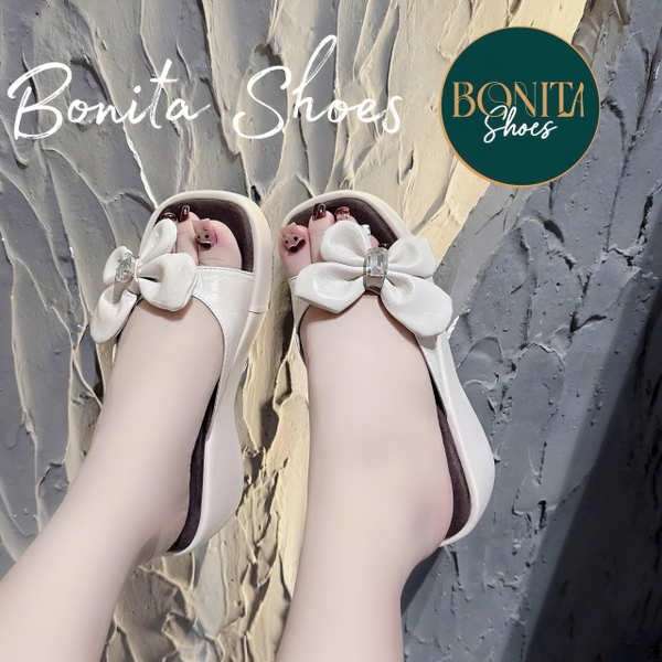 BM264 Dép xuồng nữ Bonita Shoes quai nơ B ngang da mềm 6 cm - NS12