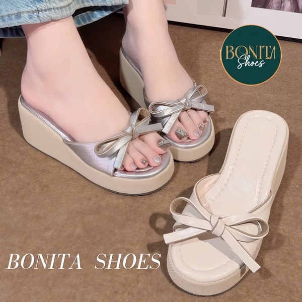 BMC28 Dép xuồng nữ Bonita Shoes quai eo nơ thắt đế giả cối cao 7 cm - NS2