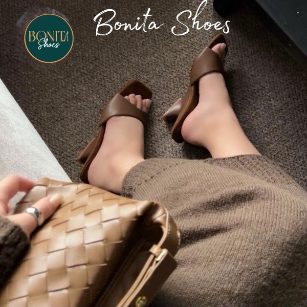 G302 Guốc cao gót nữ Bonita Shoes mũi vuông quai bản ngang Gót Pháp da mềm cao 5cm (HÀNG CÓ SẴN ) C - NS1