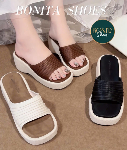 BM356 Dép xuồng bánh mì nữ Binita Shoes đế giả CỐI quai bản nhúm cao 6 cm - NS1