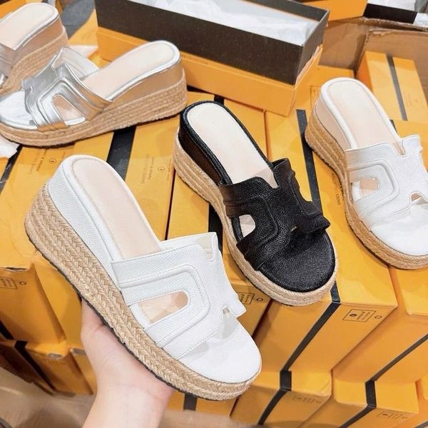 BMC19 Dép xuồng nữ đế cối Bonita Shoes quai da H mềm đế cối cao 7 cm và 9 cm C - NS2