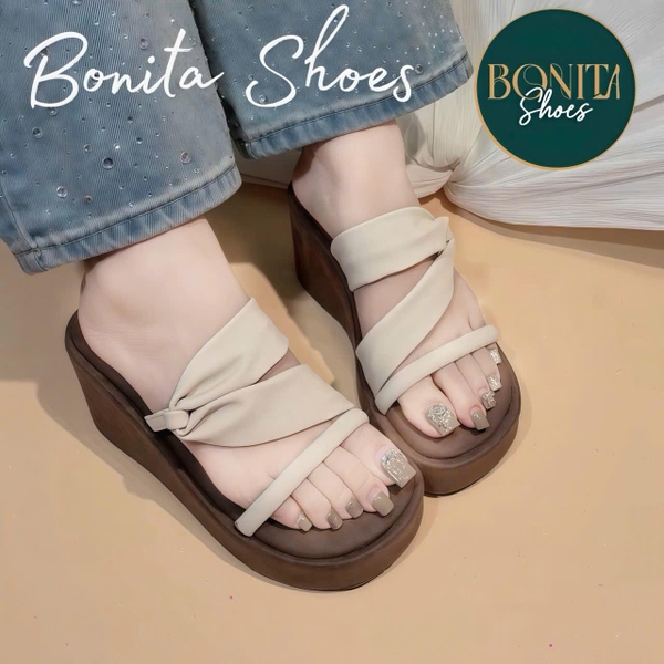 DX473 Dép xuồng nữ Bonita Shoes quai ngang quai chéo Z cao 7p - NS1