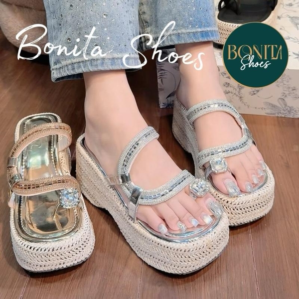 BM261 Dép xuồng nữ Bonita Shoes đính đá lắp lánh cao 8 cm - NS12