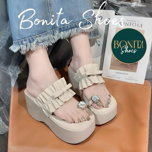 N2 Dép xuồng xỏ ngón khóa đá quai ngang nhún đế 10 cm - Bonita Shoes DX546