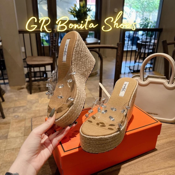 BMC01 Dép xuồng nữ đế cối Bonita Shoes quai mica đá cao 12 cm - NS1