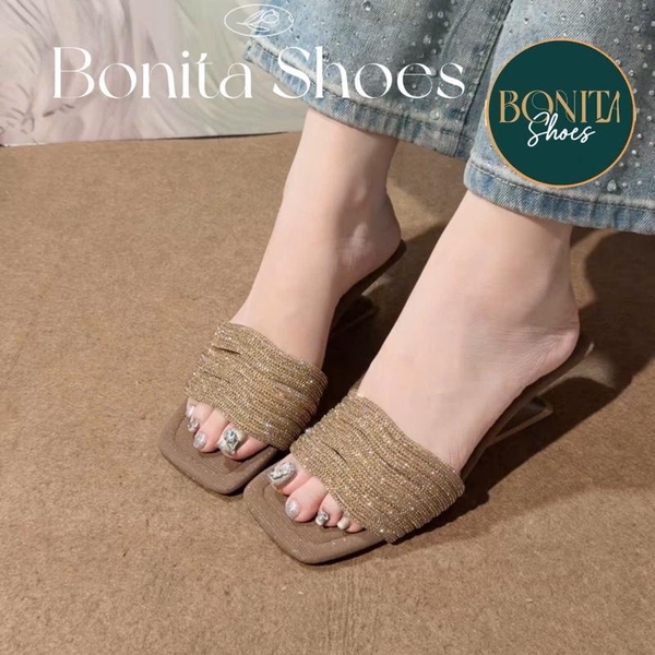 G213 Cao gót nữ Bonita Shoes quai đính đá sóng nước đính đá cao 5 phân - NS1
