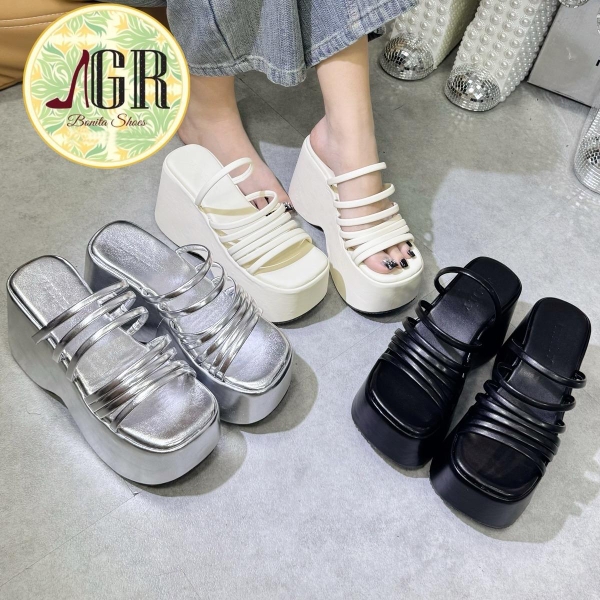 BM16 Dép xuồng bánh mì nữ Bonita Shoes nhiều dây siêu hot hở hậu da mềm cao 10 cm  mới - NS1