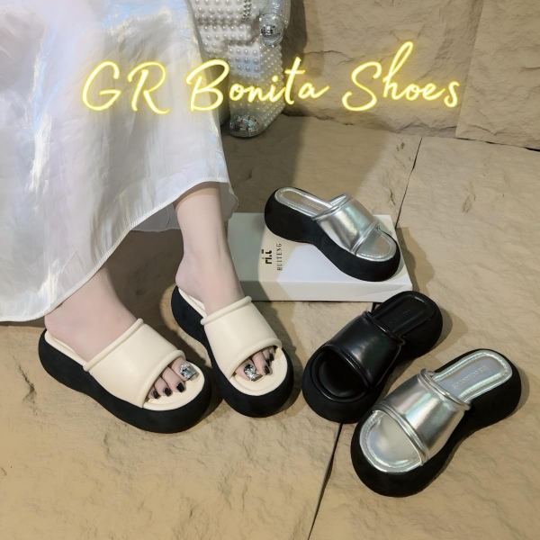 BM225 Dép xuồng nữ Bonita Shoes mút sọc viền phồng cao 5 cm - NS1
