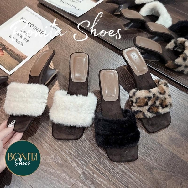 G292 Guốc cao gót nữ Bonita Shoes quai ngang lông mịn GÓT PHÁP - NS2