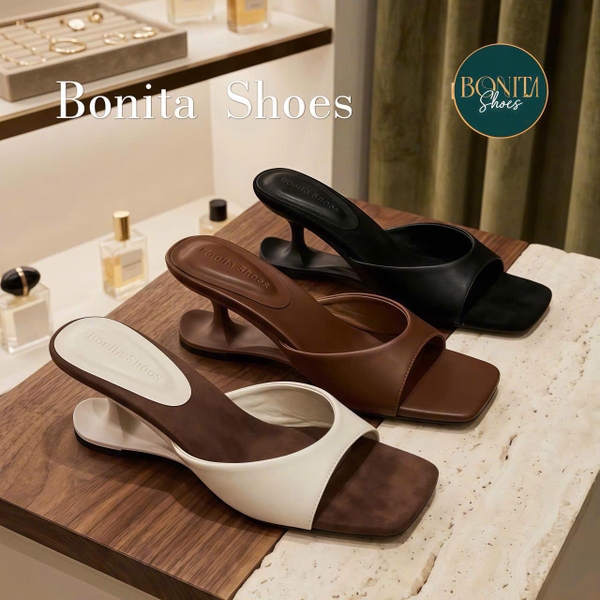 Guốc cao gót nữ Bonita Shoes mũi vuông quai bản ngang GÓT MỚI da mềm cao 6cm