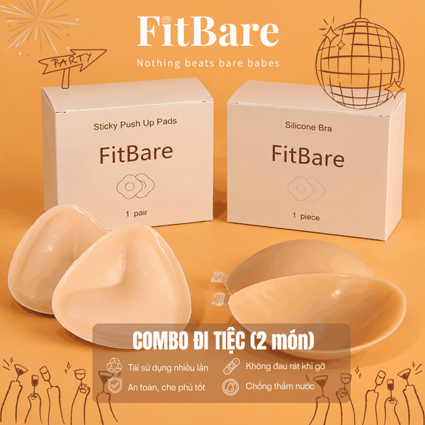 Combo Đi Tiệc FitBare (2 Món) - 01 Áo Ngực Silicone Tạo Khe & 01 Cặp Đệm Độn Ngực Push-Up Mặc Áo Đầm Váy Hở Lưng