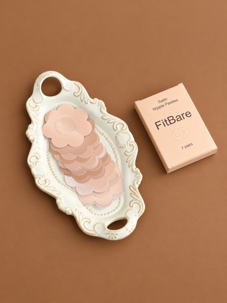 Miếng Dán Ngực Vải Lụa Satin FitBare SYV-003 (6.5cm) - 7 Cặp Dán Keo Vải Cực Mỏng, Keo Bám Dính Chống Nước, Màu Nude
