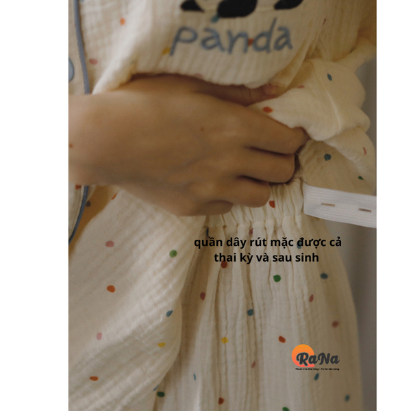 Bộ ngủ pyjama Rana có chỗ cho con bú áo đệm ngực quần có dây rút