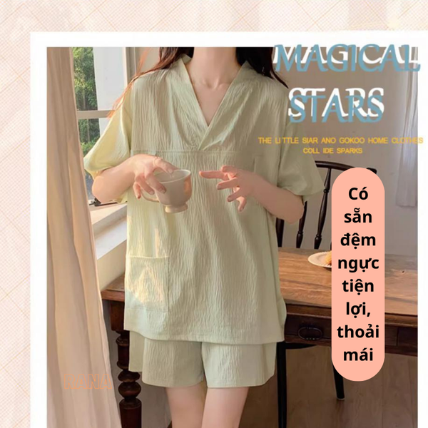 Đồ bộ mặc nhà nữ Phong cách Hàn Quốc Có mút ngực