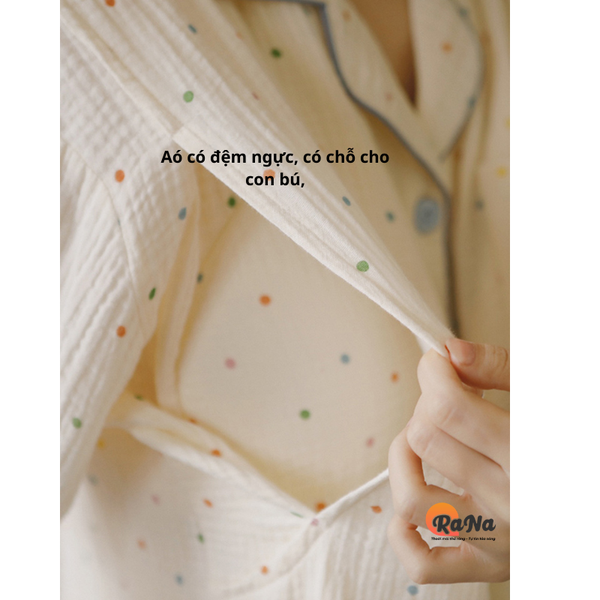 Bộ ngủ pyjama Rana có chỗ cho con bú áo đệm ngực quần có dây rút