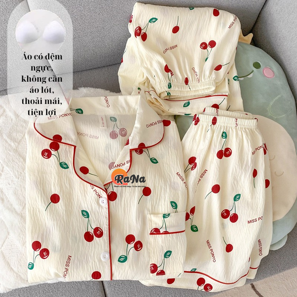 Đồ Bộ Nữ 3 Món Có Đệm Ngực – Áo Tay Lỡ, Quần Dài & Quần Đùi