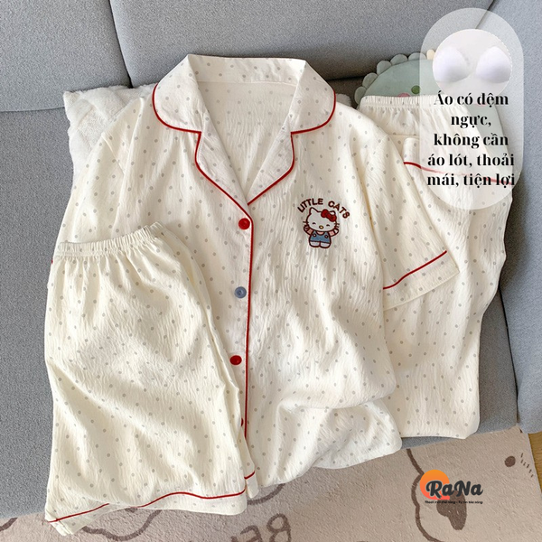 Đồ Bộ Nữ 3 Món Có Đệm Ngực – Áo Tay Lỡ, Quần Dài & Quần Đùi