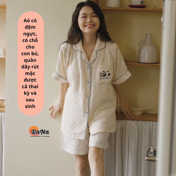 Bộ ngủ pyjama Rana có chỗ cho con bú áo đệm ngực quần có dây rút