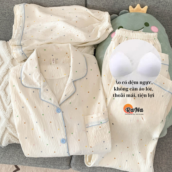 Đồ Bộ Nữ 3 Món Có Đệm Ngực – Áo Tay Lỡ, Quần Dài & Quần Đùi