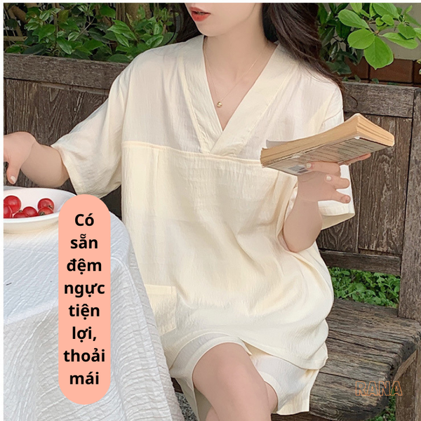 Đồ bộ mặc nhà nữ Phong cách Hàn Quốc Có mút ngực