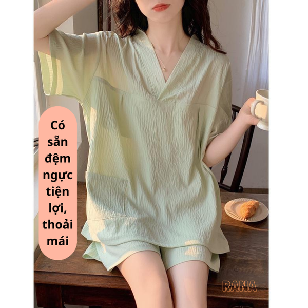 Đồ bộ mặc nhà nữ Phong cách Hàn Quốc Có mút ngực