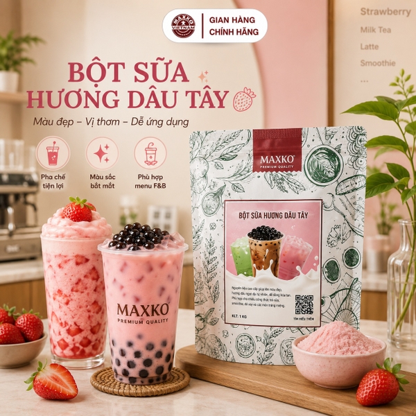 Bột Sữa Hương Dâu Tây Maxko 1kg