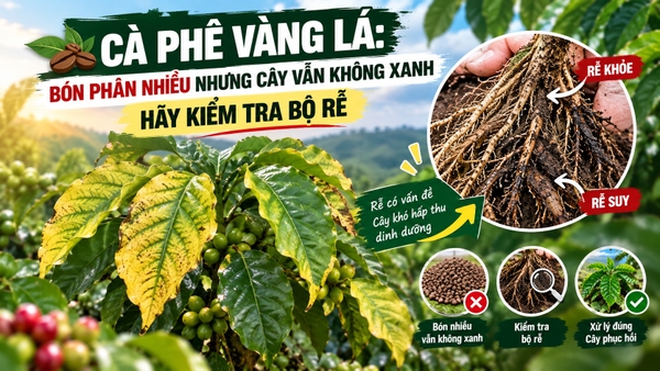 ☕ CÀ PHÊ VÀNG LÁ: BÓN PHÂN NHIỀU NHƯNG CÂY VẪN KHÔNG XANH – HÃY KIỂM TRA BỘ RỄ 🌱