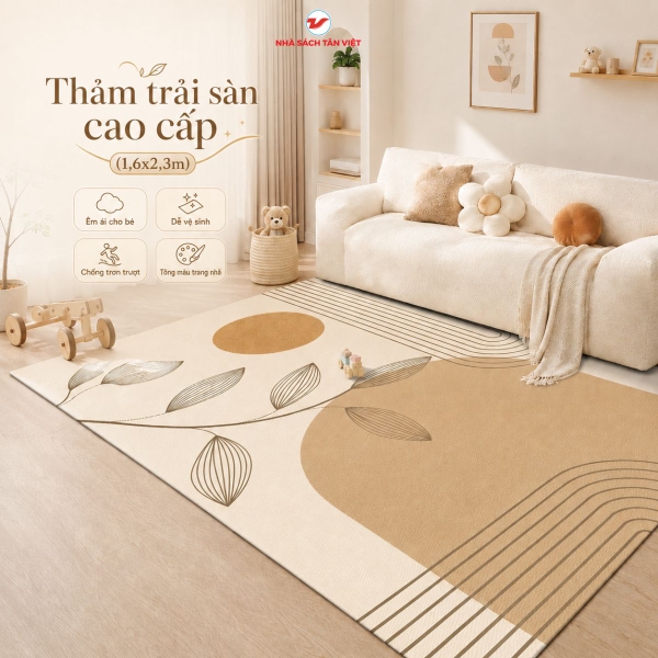 Thảm Trải Sàn Bắc Âu 5D Cao Cấp 1.6x2.3m | Êm Ái, Chống Trơn, Hiện Đại