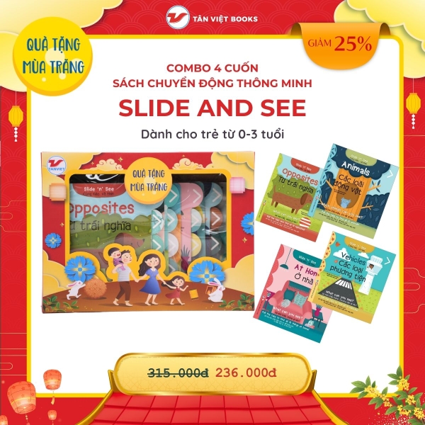 Hộp Quà Tặng Mùa Trăng Cho Trẻ 0-3 Tuổi: Sách tương tác Song ngữ - Slide and See (Trọn bộ 4 cuốn)
