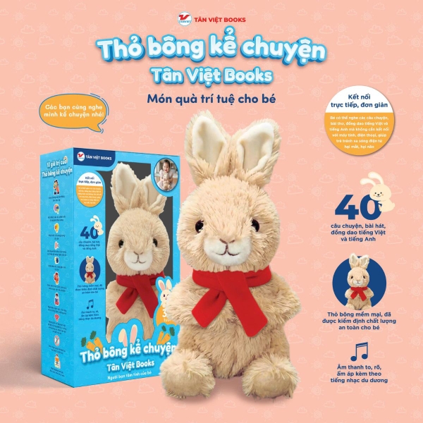 Thỏ bông kể chuyện quàng khăn đỏ - 25cm - Món Quà Trí Tuệ Cho Bé
