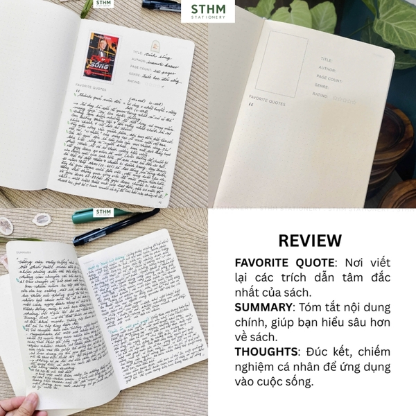 Sổ tay may chỉ bìa cứng PU A5 Nhật ký đọc sách Reading Jounal