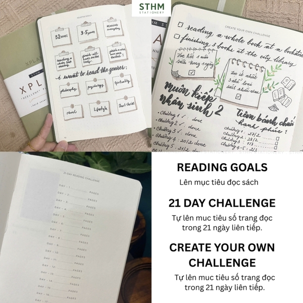 Sổ tay may chỉ bìa cứng PU A5 Nhật ký đọc sách Reading Jounal