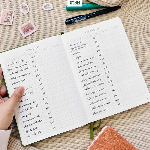 Sổ tay may chỉ bìa cứng PU A5 Nhật ký đọc sách Reading Jounal