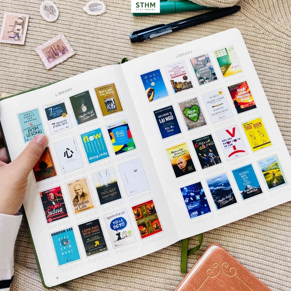 Sổ tay may chỉ bìa cứng PU A5 Nhật ký đọc sách Reading Jounal