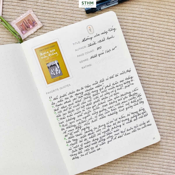 Sổ tay may chỉ bìa cứng PU A5 Nhật ký đọc sách Reading Jounal