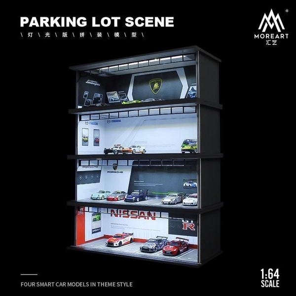 Diorama Lắp Ráp Bãi Đậu Xe Có Đèn Tỉ Lệ 1: 64 Gulf / HKS / Michelin / Advan / Nissan / Hotwheel / Porsche / Mazda /Honda