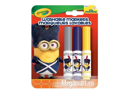 Crayola Bộ 3 bút lông Minions xám, xanh tím và vàng - tẩy rửa được phù hợp với bé từ 3 tuổi trở lên