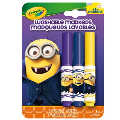 Hình ảnh vỏ ngoài của Crayola Bộ 3 bút lông Minions xanh dương, tím và đỏ - tẩy rửa được