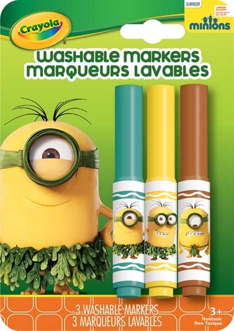 Hình ảnh vỏ ngoài của Crayola Bộ 3 bút lông Minions xanh lá, vàng và đỏ - tẩy rửa được