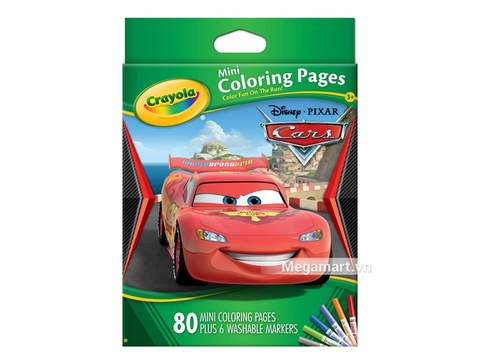 Thiết kế ấn tượng của Crayola Bộ bút giấy tô màu hình xe hơi (6 bút lông mini, vở tô màu 80 trang)