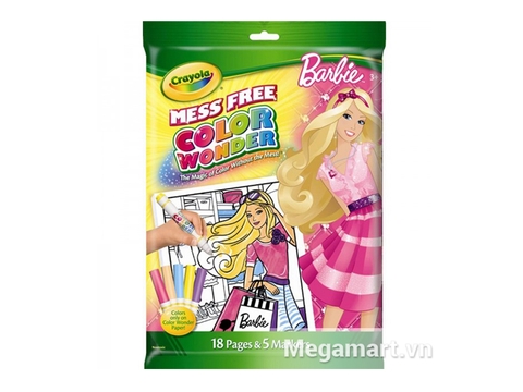 Hình ảnh vỏ ngoài của Crayola Bộ bút lông Color Wonder 5 bút và giấy tô màu 18 trang hình Barbie