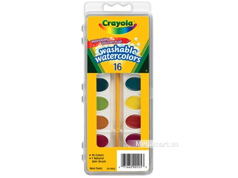 Thiết kế ấn tượng của Crayola Bộ màu nước dạng vỉ 16 màu có cọ đi kèm, có thể tẩy rửa được