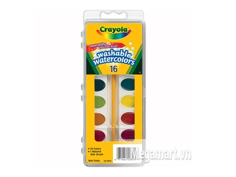 Hộp đựng Crayola Bộ màu nước dạng vỉ 16 màu có cọ vẽ đi kèm - tẩy rửa được
