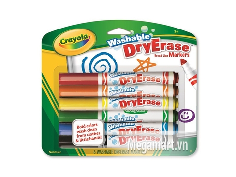 Hình ảnh vỏ ngoài của Crayola Bút lông viết bảng 6 màu - tẩy rửa được