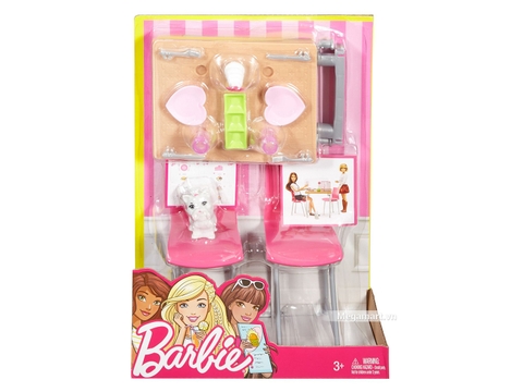 Barbie Nội thất nhà bếp - Bộ bàn ăn và thú cưng - Hình ảnh vỏ hộp sản phẩm