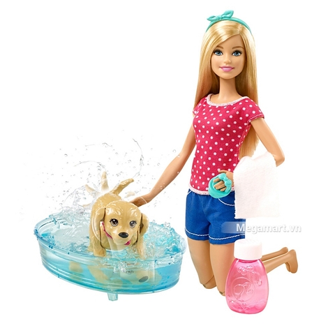 Barbie bộ đồ chơi phòng tắm thú cưng và Búp bê chính hãng