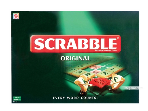 Hình ảnh vỏ hộp bộ Mattel Games Scrabble Trò chơi ghép chữ tiếng anh (màu đen)
