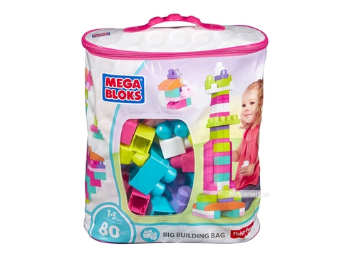 Hình ảnh vỏ hộp bộ Mega Bloks Xếp khối cơ bản túi lớn hồng (80 khối)
