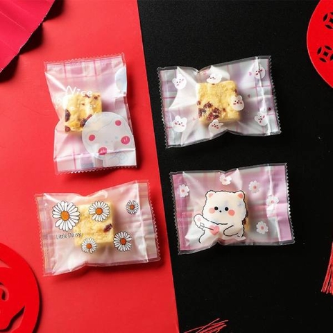 Túi đựng cookies gấu hoa cúc 7*10cm (100c)