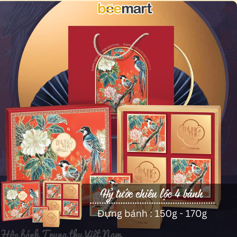 Bộ túi hộp trung thu Hỷ tước chiêu lộc 4 bánh